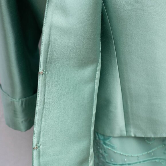 Jovani NY 3 Pc Silk Wool Set 18M Aquamarine Blazer Tank Lace Skirt Beaded NWT - Picture 3 of 16